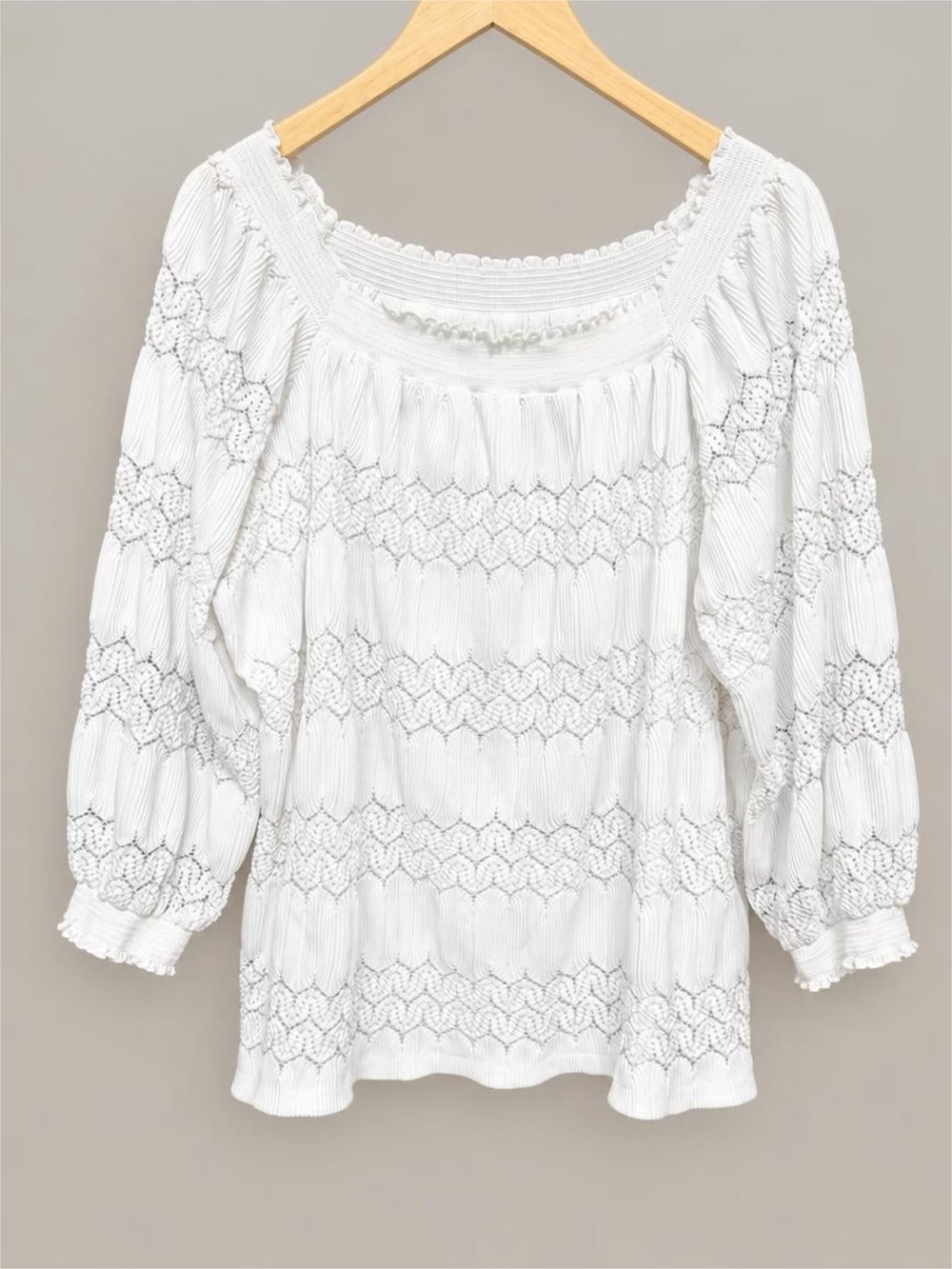 White Women’s Crochet-Trim Peasant Blouse Plus